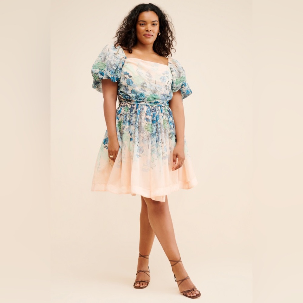 Anthropologie Let Me Be Flo Ruched Mini Dress Plus Size 3X Floral Puff Sleeve - Picture 7 of 15